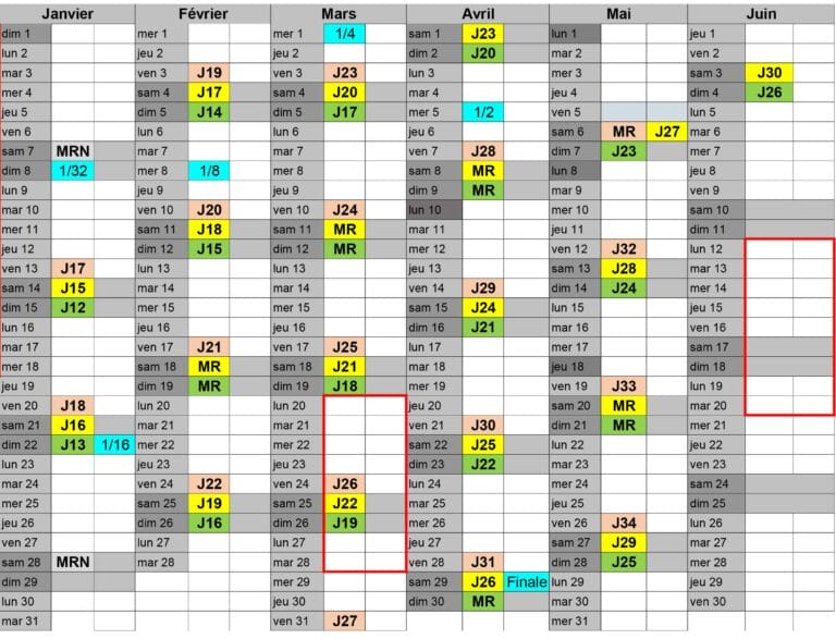 Le calendrier des compétitions nationales pour la saison 2022-2023